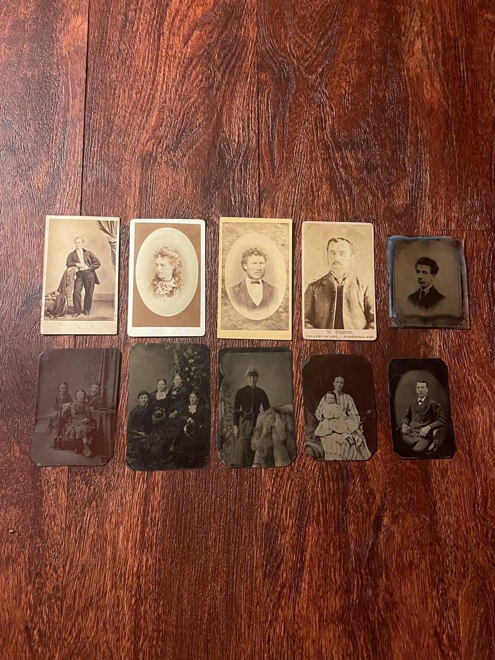 Antique photo lot - tin type, glass ambrotype, and heavy card stock.